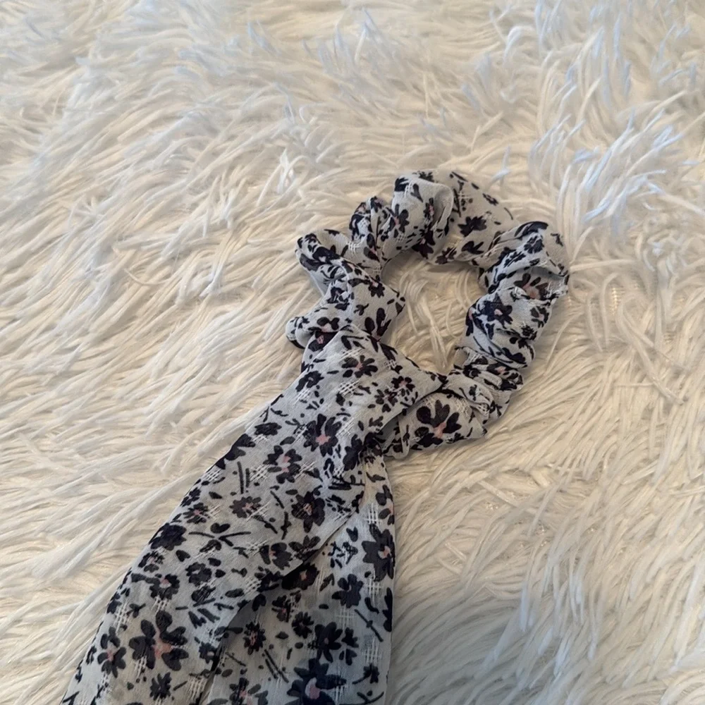 Blue White Floral Hair Tie Scrunchy Hair Scarf